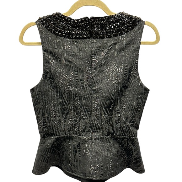 Amen Couture Black Beaded Jacquard Peplum Cocktail Top | Size 4 - Picture 2 of 10